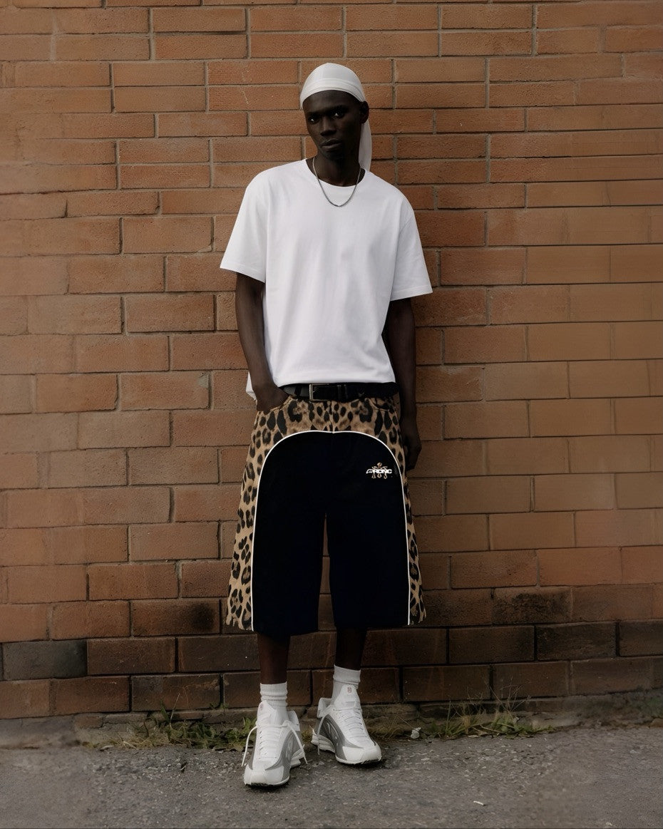 PRDNC BLACK & LEOPARD PRINT JORT