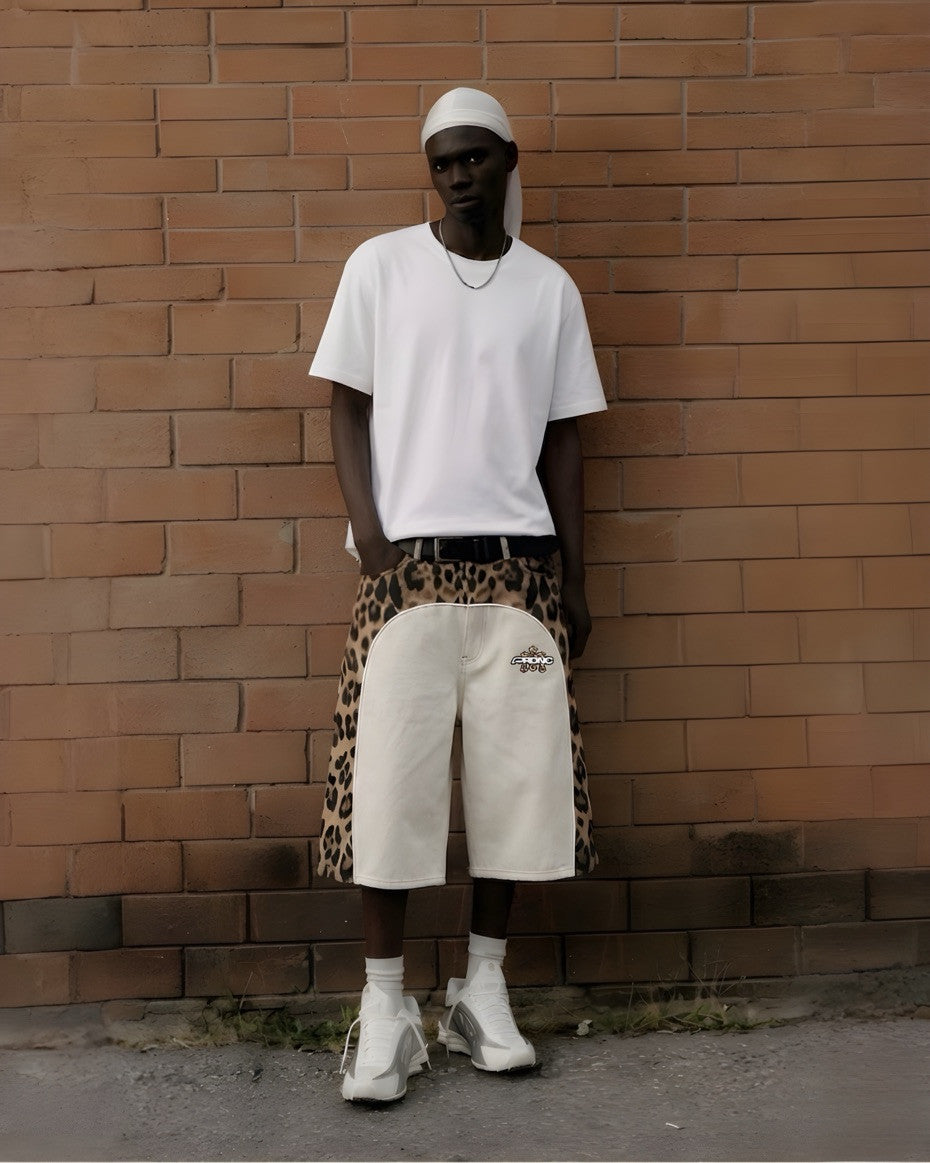 PRDNC OFF WHITE & LEOPARD PRINT JORT